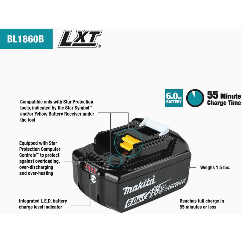 Makita 18 Volt LXT Lithium-Ion 6.0 Ah Tool Battery (2-Pack)