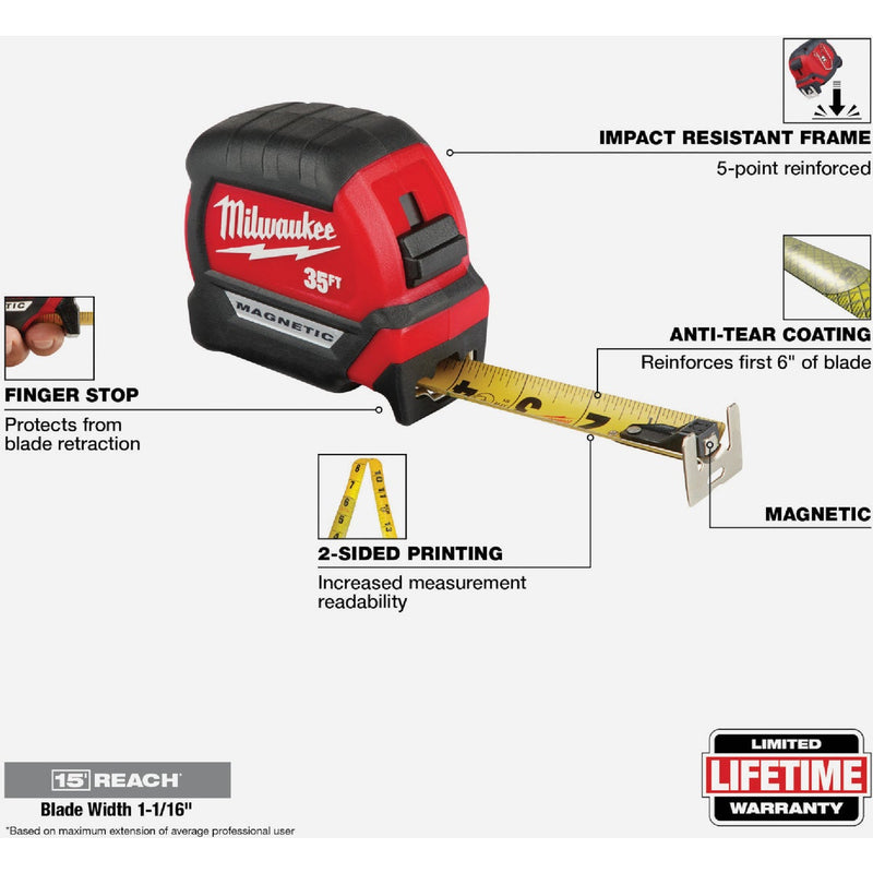 Milwaukee 35 Ft. Compact Wide Blade Magnetic Tape Measure