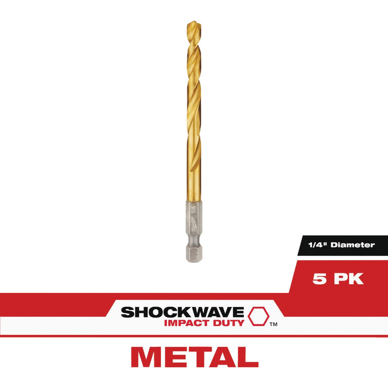 Milwaukee SHOCKWAVE RED HELIX Impact Duty 1/4 In. Titanium Hex Shank Drill Bit (5-Pack)