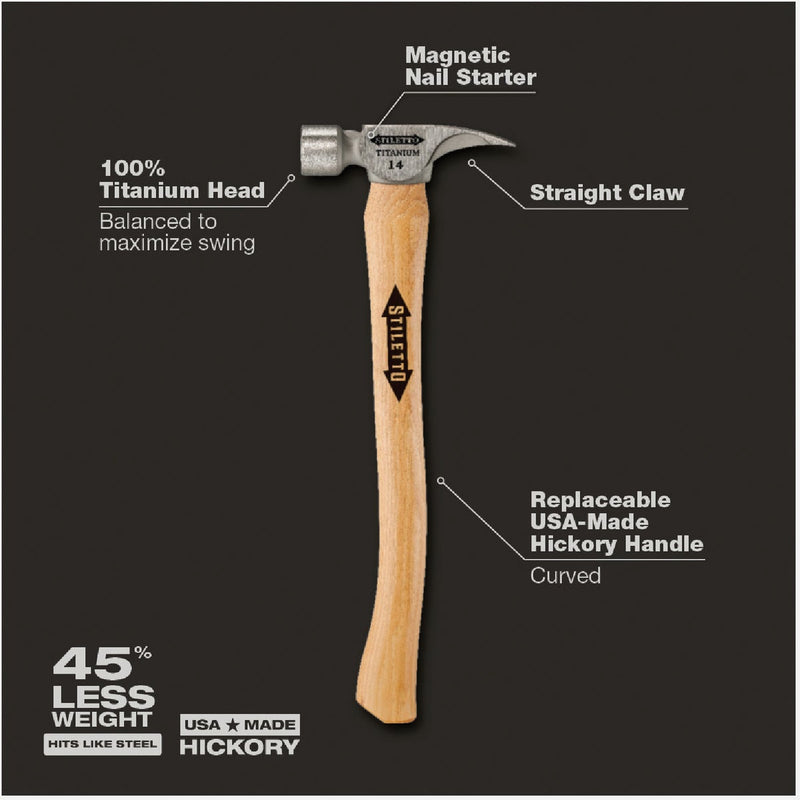 Stiletto 14 Oz. Smooth-Face Framing Hammer with Hickory Handle