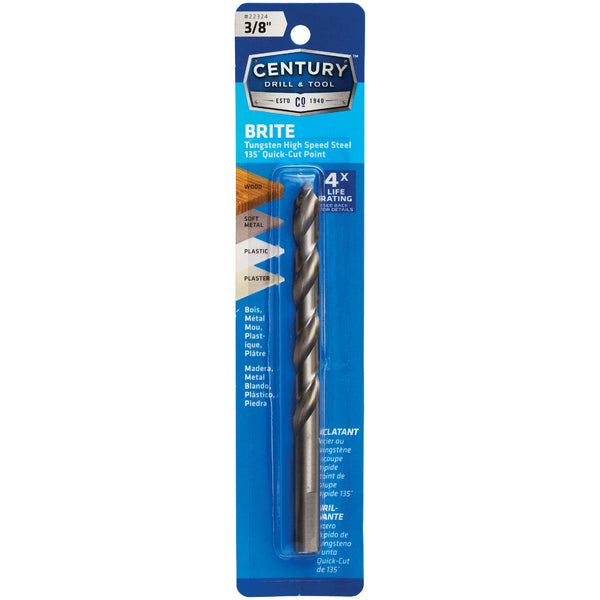 Century Drill & Tool 3/8 In. Tungsten High Speed Steel Quick-Cut Point Brite Drill Bit