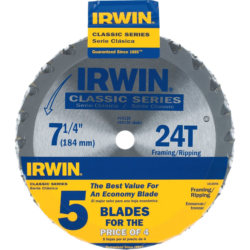 Irwin Classic Series 7-1/4 In. 24-Tooth Framing/Ripping Circular Saw Blade