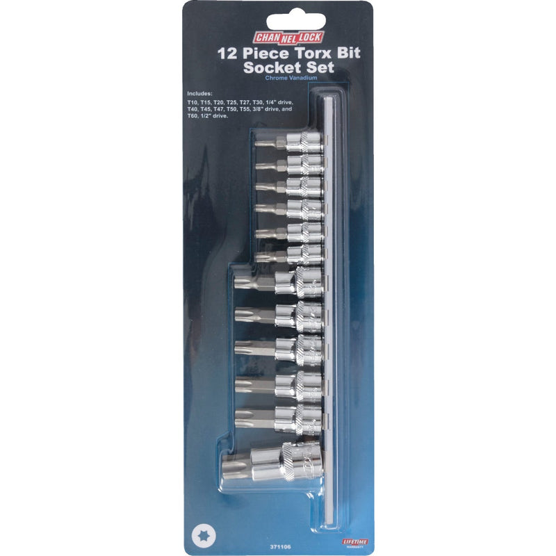 Channellock 1/4 In., 3/8 In., 1/2 In. Drive 6-Point Torx Bit Socket Set (12-Piece)