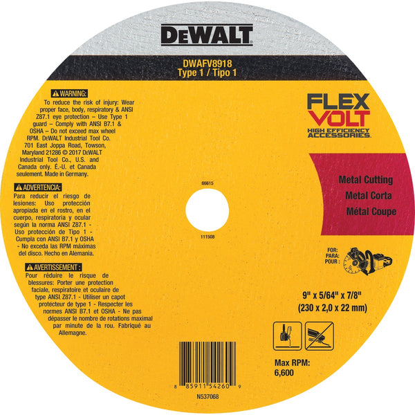 DEWALT FLEXVOLT Type 1 9 In. Ceramic Metal Cut-Off Wheel