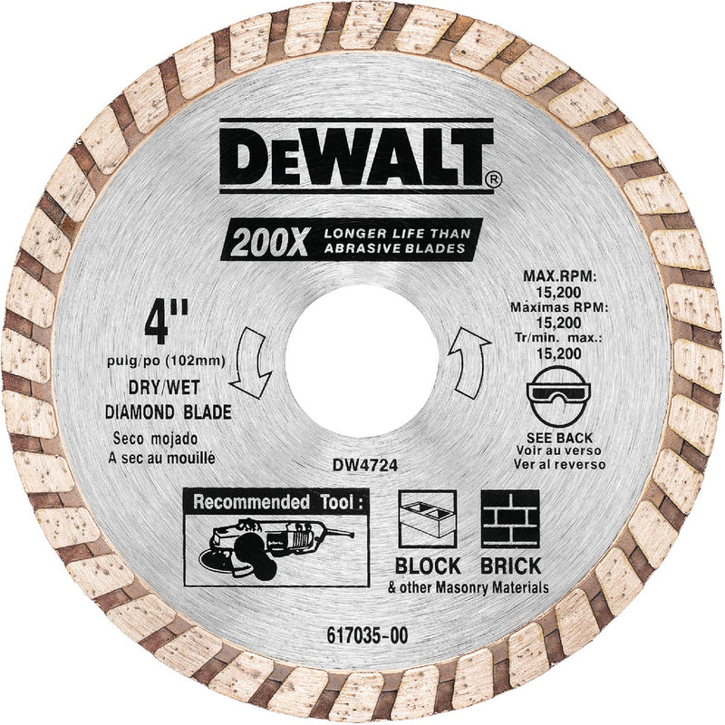 DEWALT High Performance 4 In. Turbo Rim Dry/Wet Cut Diamond Blade