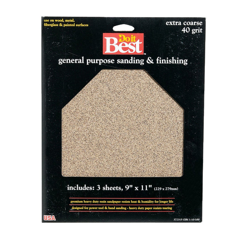 Do it Best General Purpose 9 In. x 11 In. 40 Grit Extra Coarse Sandpaper (3-Pack)