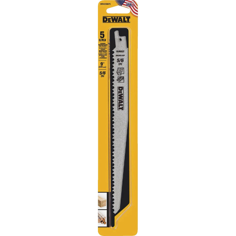 DEWALT 9 In. 6 TPI Pruning Bi-Metal Reciprocating Saw Blade (5-Pack)