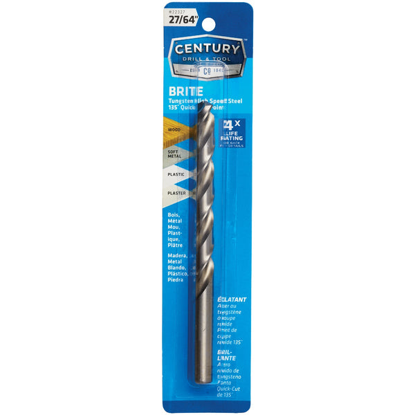 Century Drill & Tool 27/64 In. Tungsten High Speed Steel Quick-Cut Point Brite Drill Bit