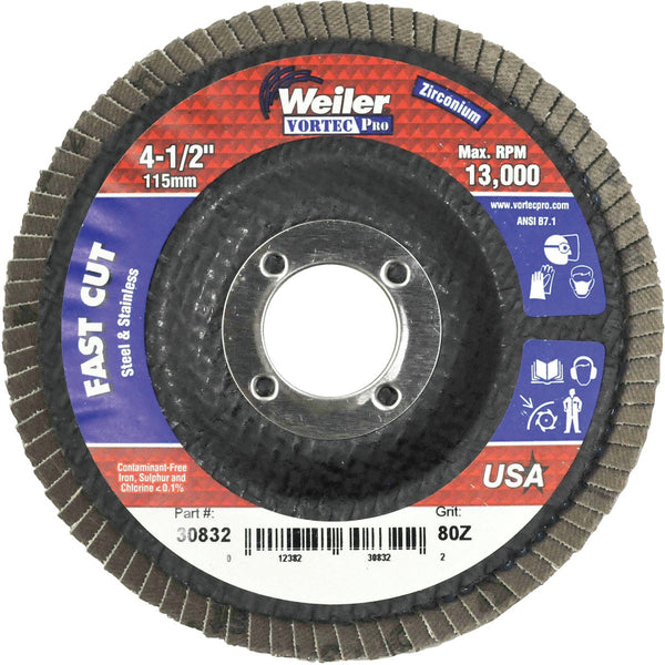 Weiler Vortec 4-1/2 In. x 7/8 In. 80-Grit Type 29 Angle Grinder Flap Disc