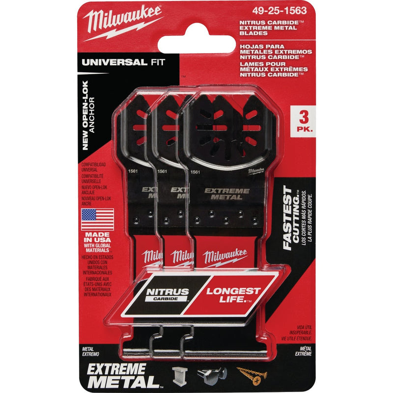 Milwaukee NITRUS CARBIDE 1-3/8 In. Extreme Metal Universal Fit OPEN-LOK Oscillating Blade (3-Pack)