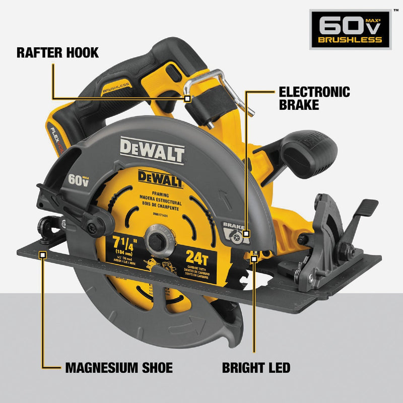 DEWALT FLEXVOLT 60V MAX Brushless 7-1/4 In. Cordless Circular Saw with 9.0 Ah Battery & Charger