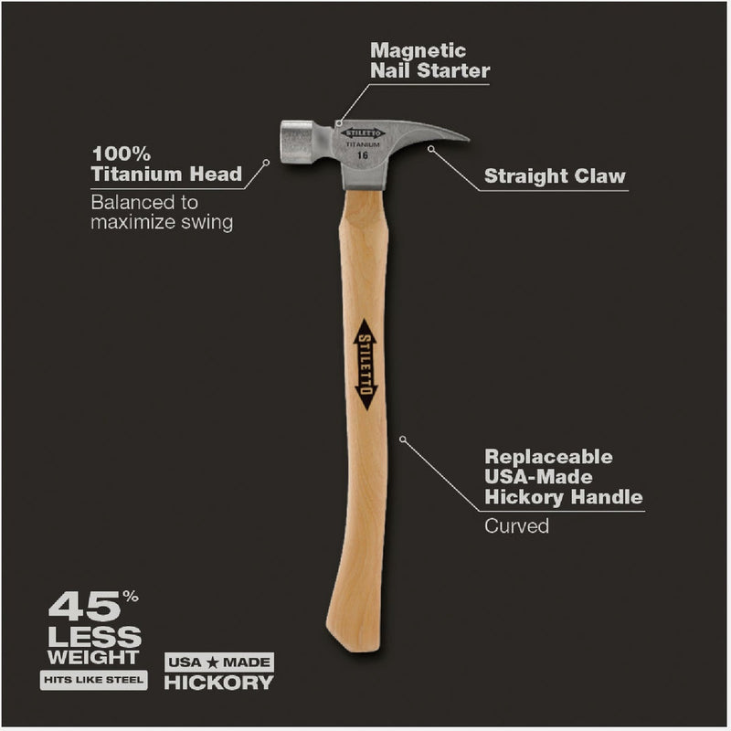 Stiletto 16 Oz. Smooth-Face Framing Hammer with Hickory Handle