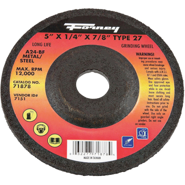 Forney Type 27 5 In. x 1/4 In. x 7/8 In. Metal/Steel Grinding Cut-Off Wheel