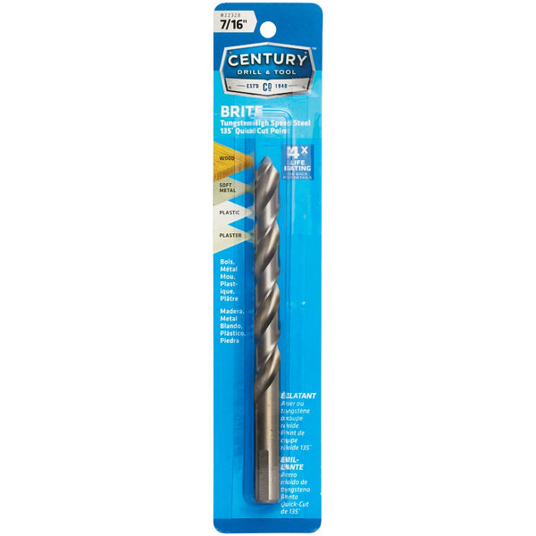 Century Drill & Tool 7/16 In. Tungsten High Speed Steel Quick-Cut Point Brite Drill Bit