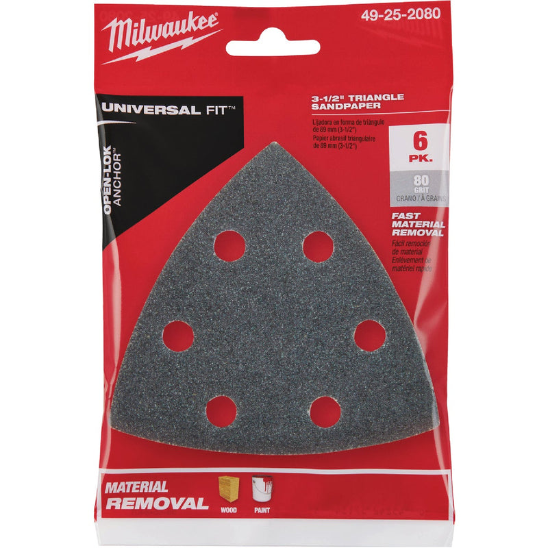 Milwaukee OPEN-LOK 3-1/2 In. 80 Grit Triangle Sandpaper (6-Pack)