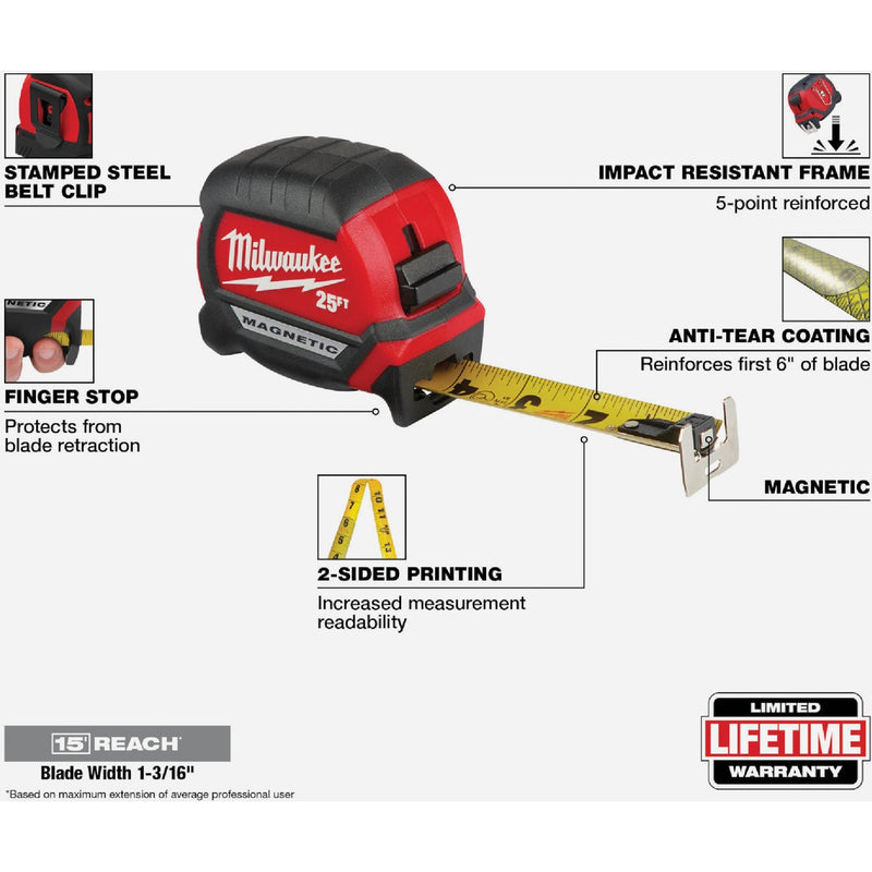 Milwaukee 25 Ft. Compact Wide Blade Magnetic Tape Measure