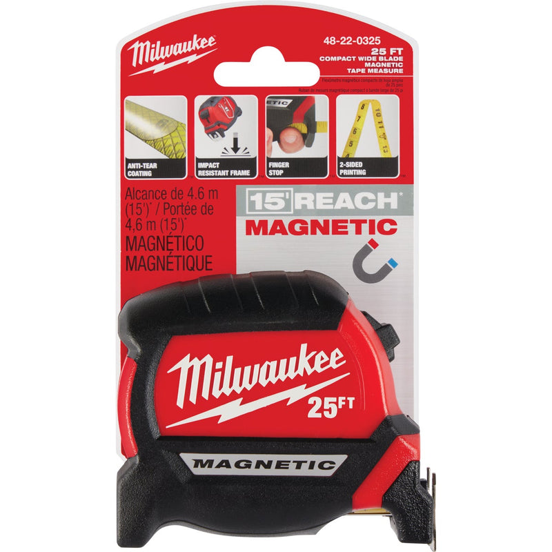 Milwaukee 25 Ft. Compact Wide Blade Magnetic Tape Measure