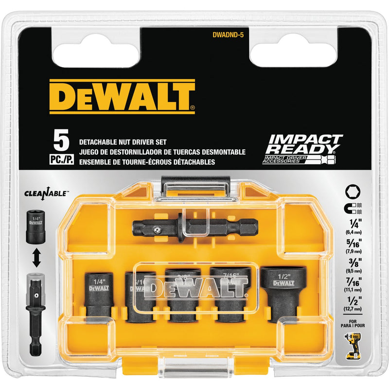 DEWALT Impact Ready 5-Piece Cleanable Magnetic Nutdriver Bit Set