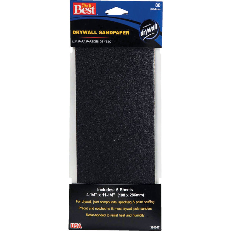 Do it Best 80 Grit 4-1/4 In. x 11-1/4 In. Drywall Sandpaper (5-Pack)