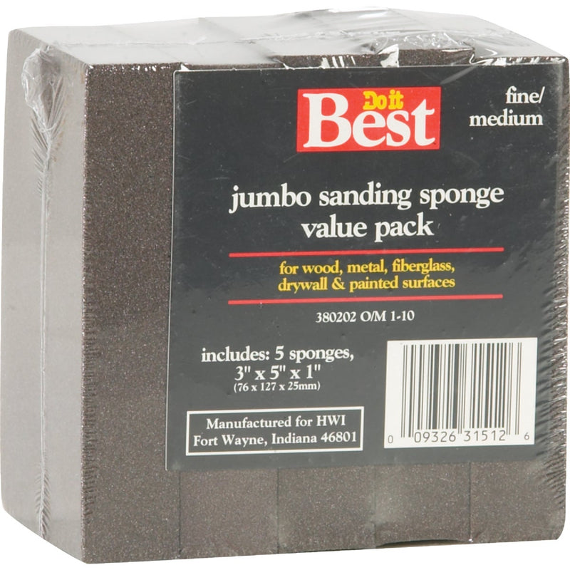 Do it Best Jumbo All-Purpose 3 In. x 5 In. x 1 In. 80/120 Grit Fine/Medium Sanding Sponge (5-Pack)