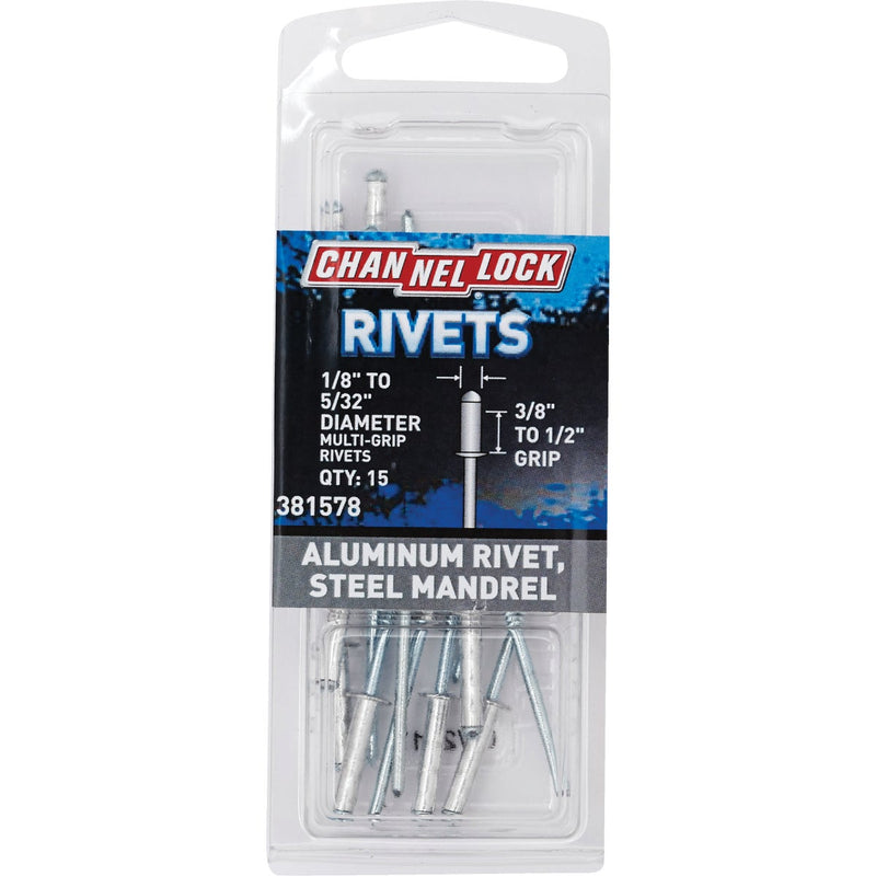 Channellock 1/8 In. to 5/32 In. Dia. x 0.251 In. to 0.437 In. Grip Aluminum Multigrip POP Rivet (20-Pack)