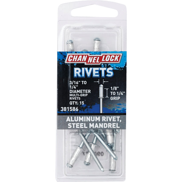 Channellock 3/16 In. to 1/4 In. Dia. x 0.063 In. to 0.250 In. Grip Aluminum Multigrip POP Rivet (15-Pack)