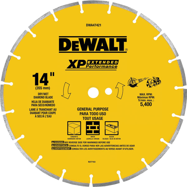 DEWALT Extended Performance 14 In. Segmented Rim Dry/Wet Cut Diamond Blade