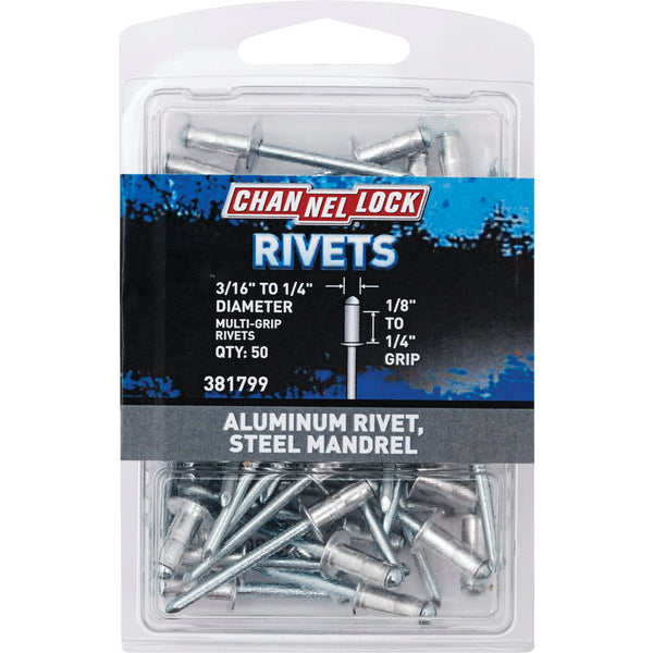 Channellock 3/16 In. to 1/4 In. Dia. x 0.063 In. to 0.250 In. Grip Aluminum Multigrip POP Rivet (50-Pack)