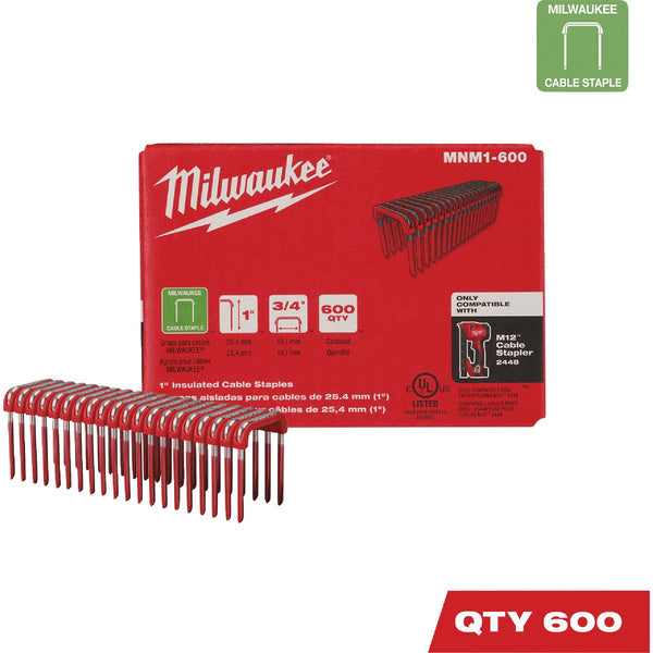 Milwaukee 1 In. x 3/4 In. Insulated Cable Staples (600-Count)