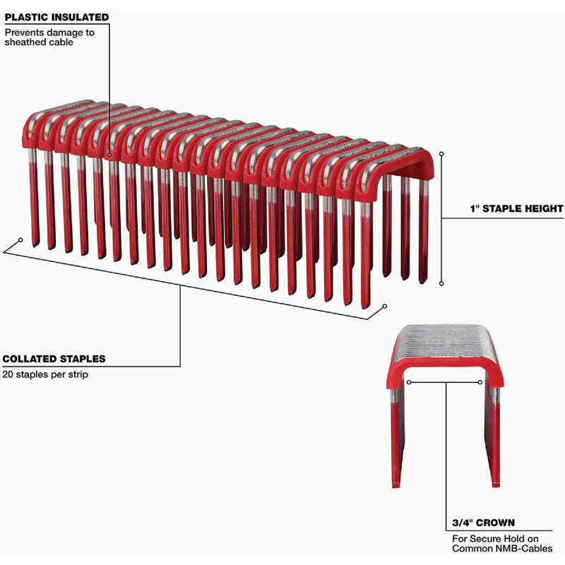 Milwaukee 1 In. x 3/4 In. Insulated Cable Staples (600-Count)