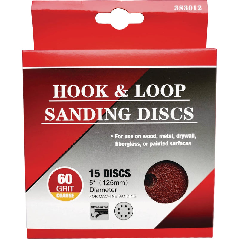 5 In. 60-Grit 8-Hole Pattern Vented Sanding Disc with Hook & Loop Backing (15-Pack)