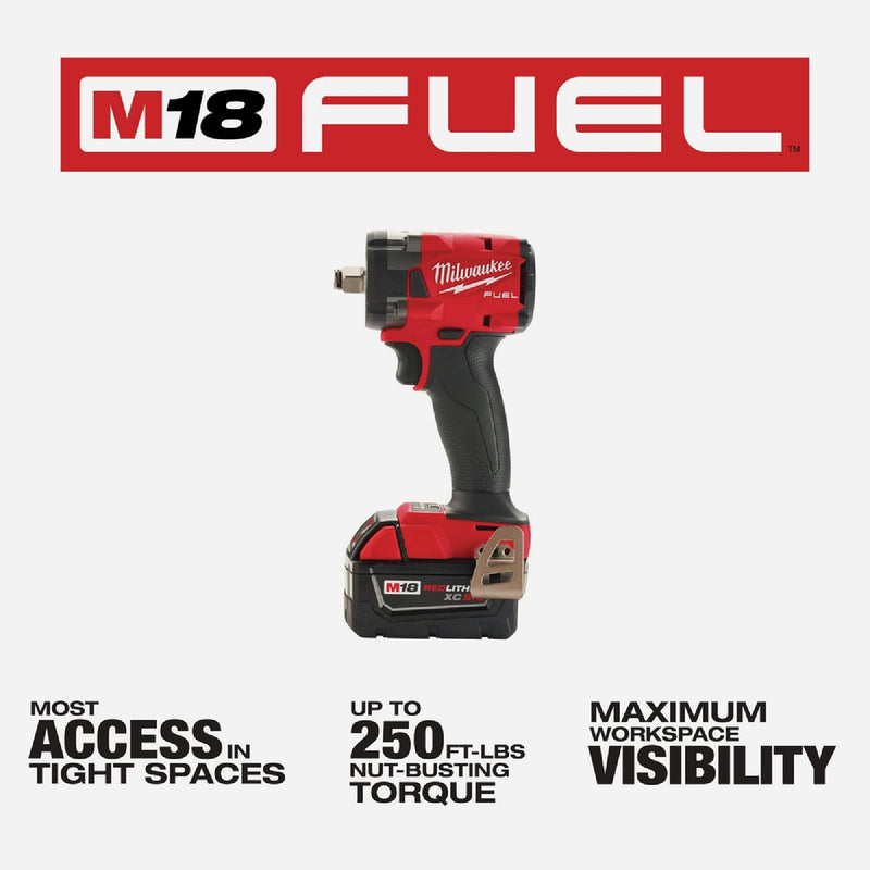 Milwaukee M18 FUEL Brushless 1/2 In. Compact Cordless Impact Wrench Kit with Friction Ring, (2) 5.0 Ah Resistant Batteries & Charger