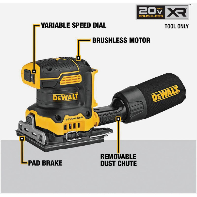 DEWALT 20V MAX XR Brushless 1/4 Sheet Variable Speed Cordless Sander (Tool Only)