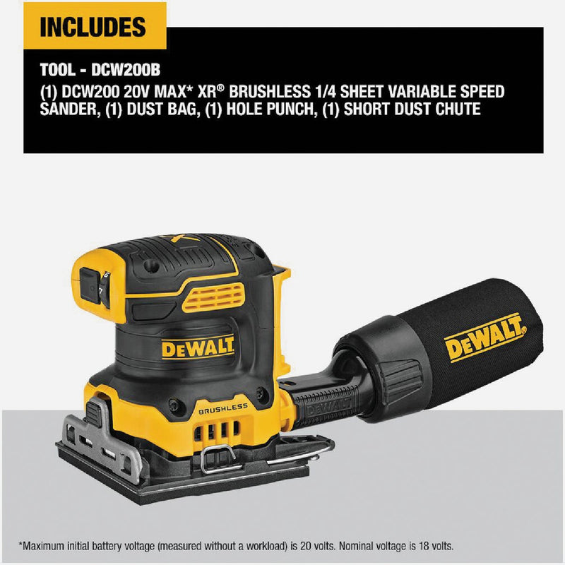 DEWALT 20V MAX XR Brushless 1/4 Sheet Variable Speed Cordless Sander (Tool Only)