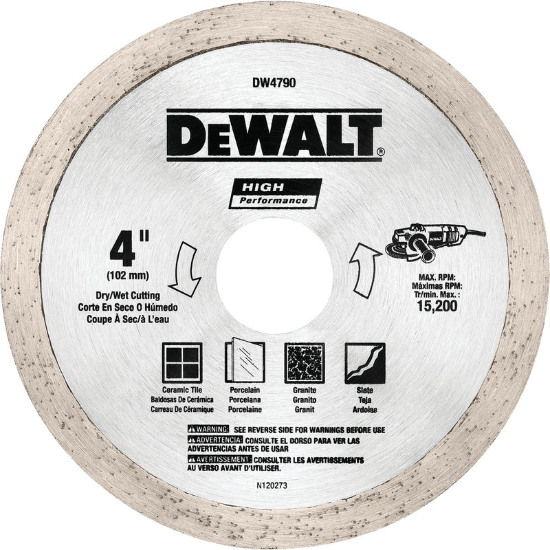 DEWALT High Performance 4 In. Continuous Rim Dry/Wet Tile Diamond Blade