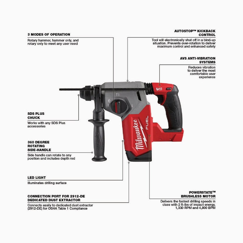 Milwaukee M18 FUEL Brushless 1 In. SDS-Plus Cordless Rotary Hammer (Tool Only)