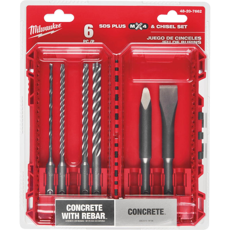 Milwaukee 6-Piece SDS Plus MX4 4-Cutter & Chisel Kit