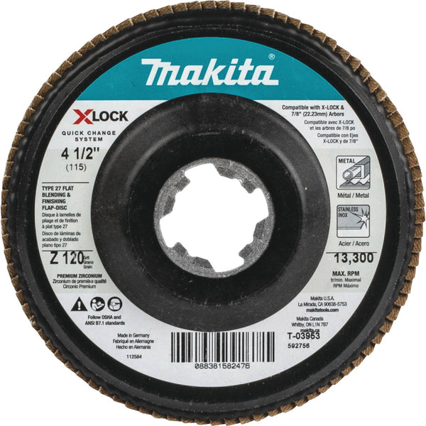 Makita X-LOCK 4-1/2 In. x 7/8 In. 120-Grit Type 27 Zirconia Angle Grinder Flap Disc