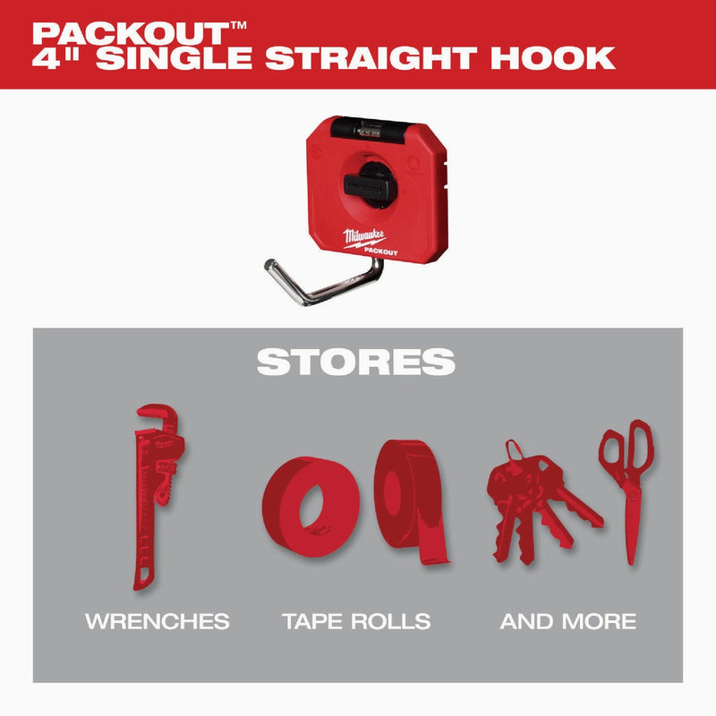 Milwaukee PACKOUT 4 In. Single Straight Hook, 15 Lb. Capacity