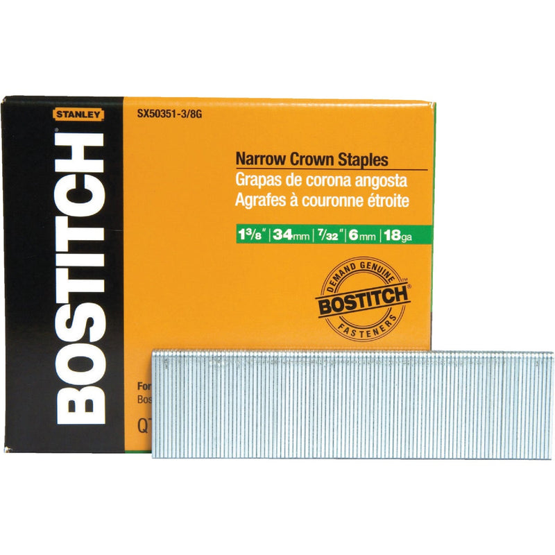 Bostitch 18-Gauge Galvanized Narrow Crown Finish Staple, 7/32 In. x 1-3/8 In. (3000 Ct.)