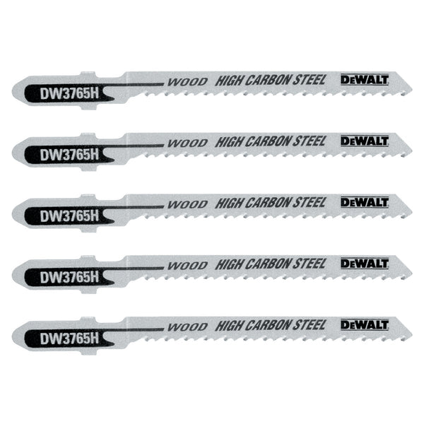 DeWalt T-Shank 3 In. x 12 TPI High Carbon Steel Jig Saw Blade, Trim/Coping Wood (5-Pack)