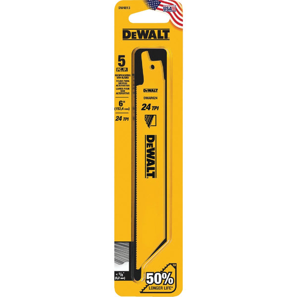 DeWalt 6 In. 24 TPI Thin Metal Reciprocating Saw Blade (5-Pack)