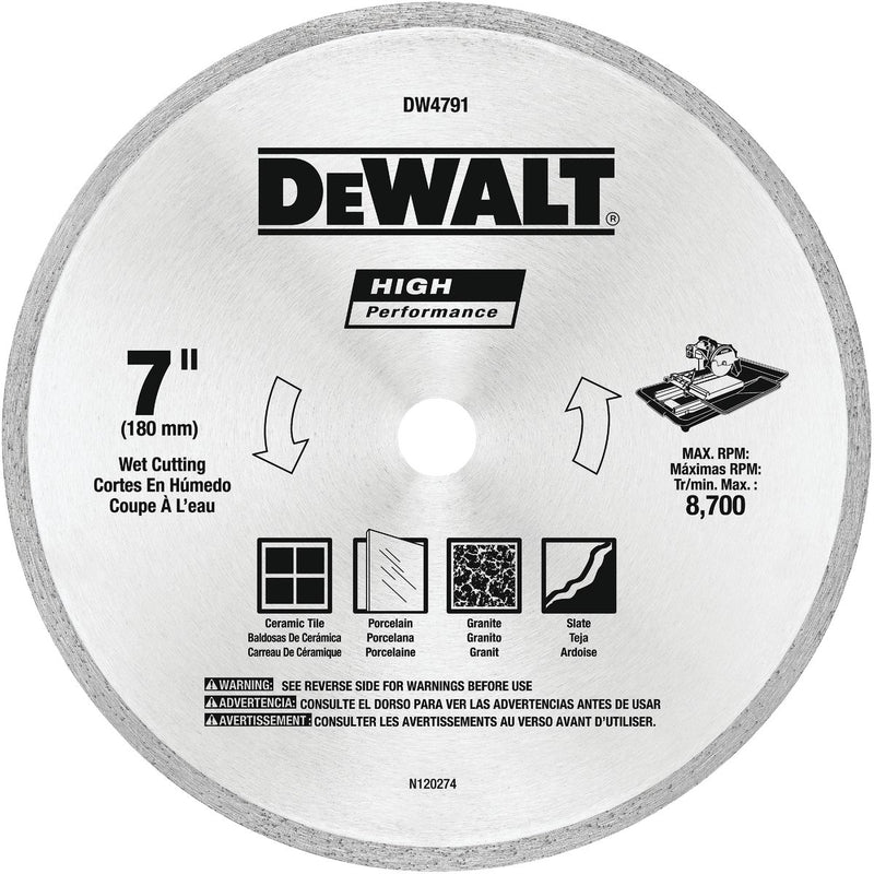 DEWALT High Performance 7 In. Continuous Rim Dry/Wet Tile Diamond Blade