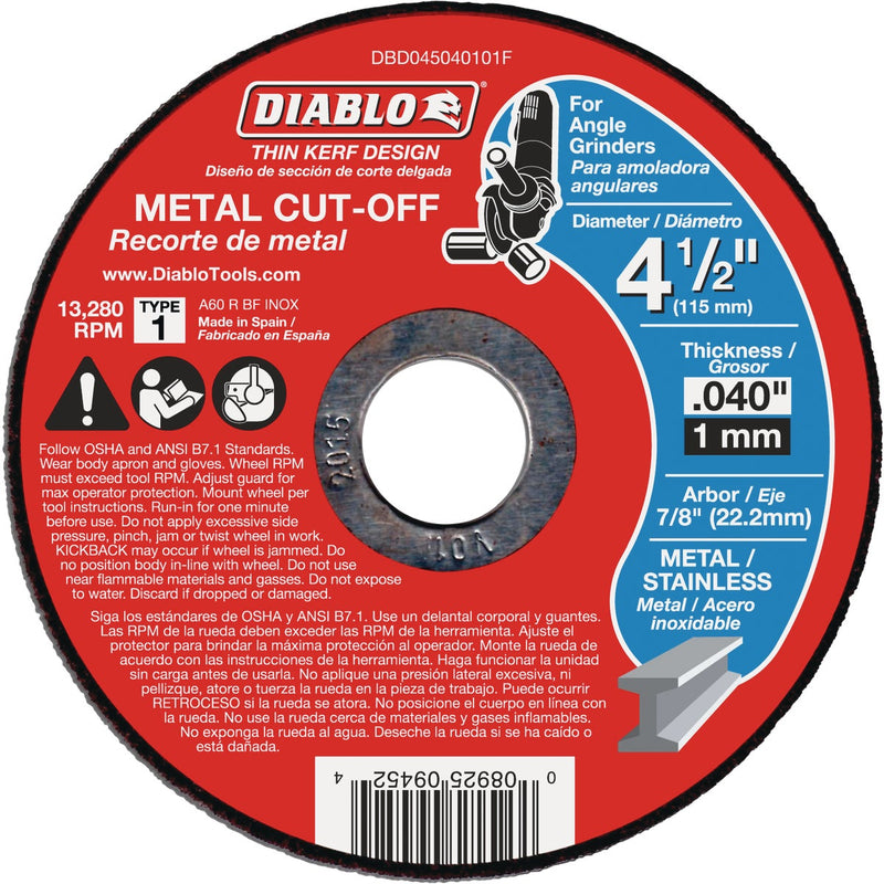 Diablo Type 1 4-1/2 In. x 0.040 In. x 7/8 In. Metal Cut-Off Wheel (15-Pack)