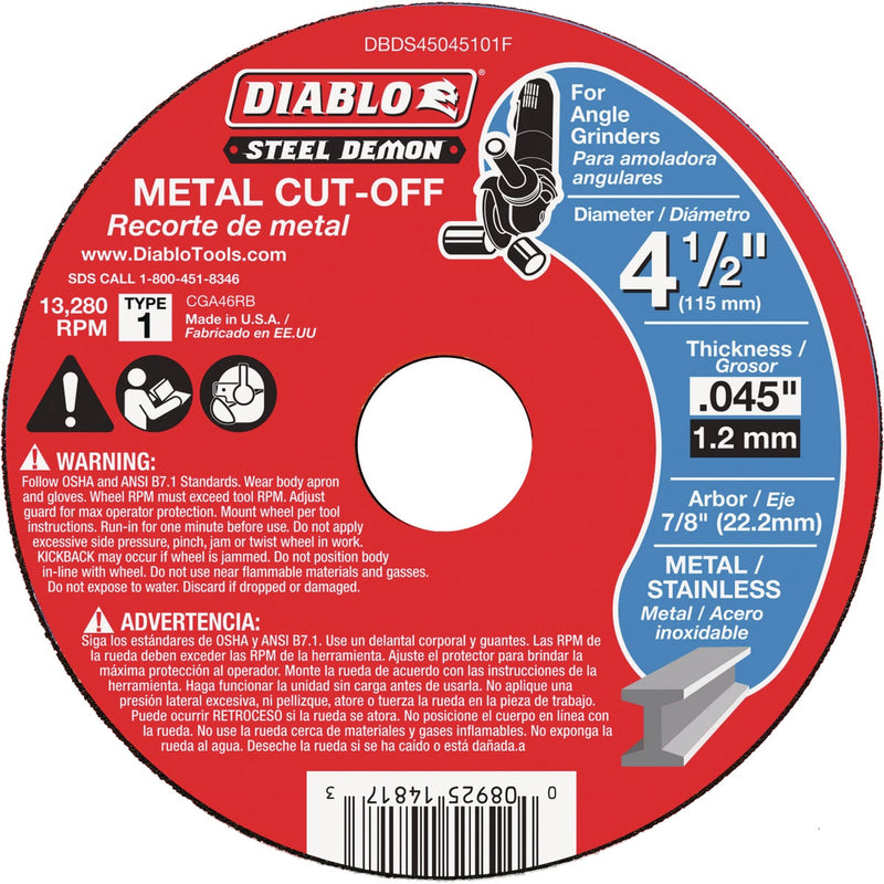 Diablo Steel Demon Type 1 4-1/2 In. x 0.045 In. x 7/8 In. Metal Cut-Off Wheel