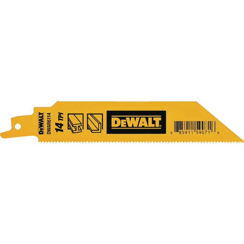 DEWALT 6 In. 14 TPI Bi-Metal Reciprocating Saw Blade (5-Pack)