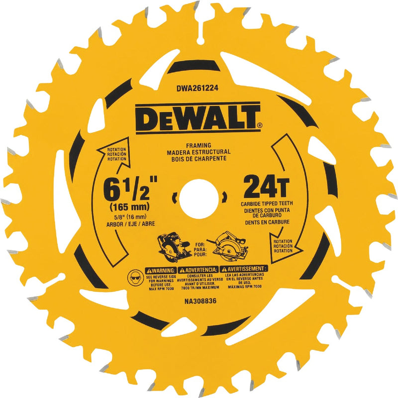 DEWALT 6 1/2 In. 24-Tooth Framing Circular Saw Blade