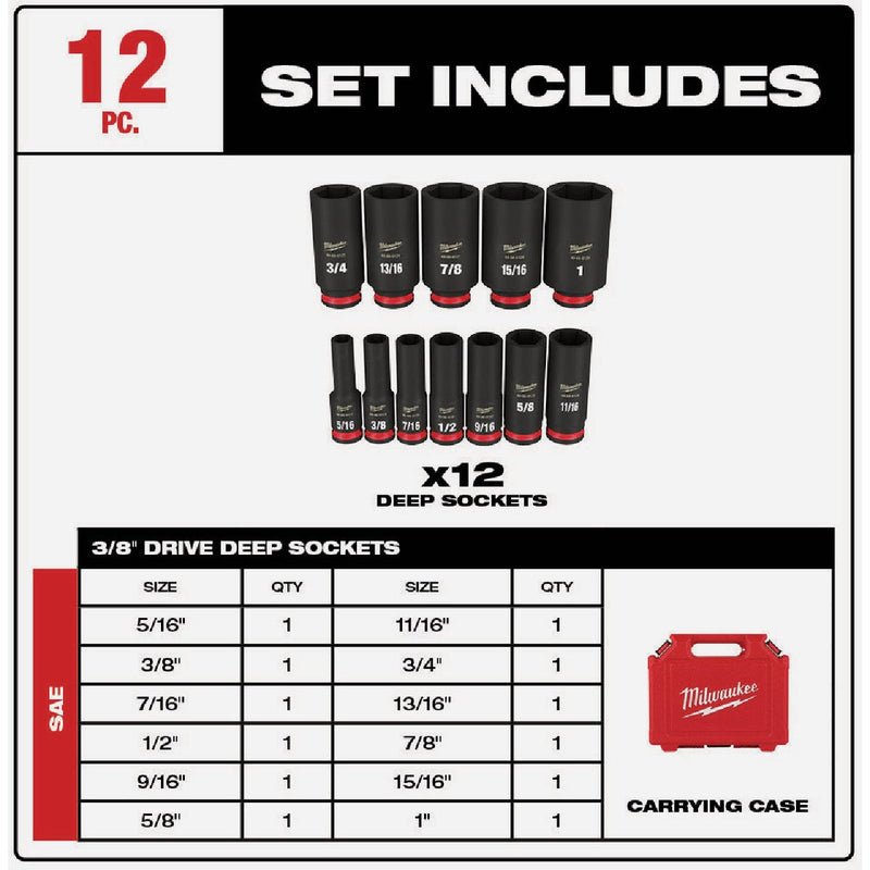 Milwaukee SHOCKWAVE Standard 3/8 In. Drive 6-Point Deep Impact Driver Set (12-Piece)