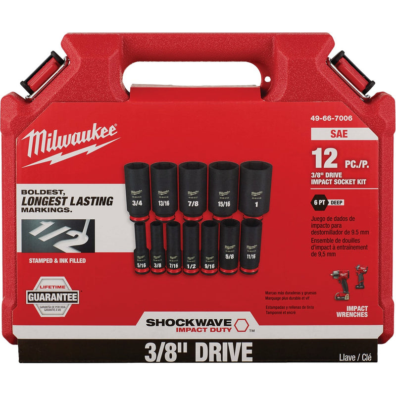 Milwaukee SHOCKWAVE Standard 3/8 In. Drive 6-Point Deep Impact Driver Set (12-Piece)