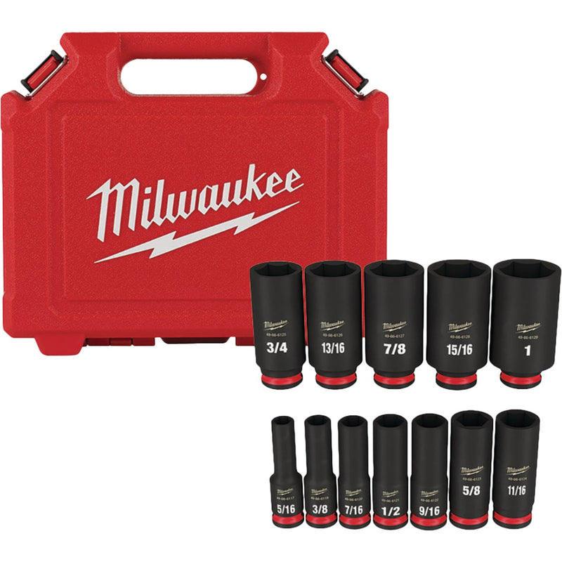 Milwaukee SHOCKWAVE Standard 3/8 In. Drive 6-Point Deep Impact Driver Set (12-Piece)